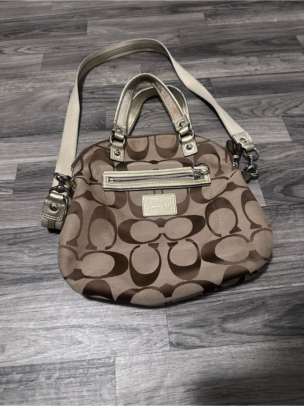 Coach Tan and Brown Signature Canvas Shoulder Bag